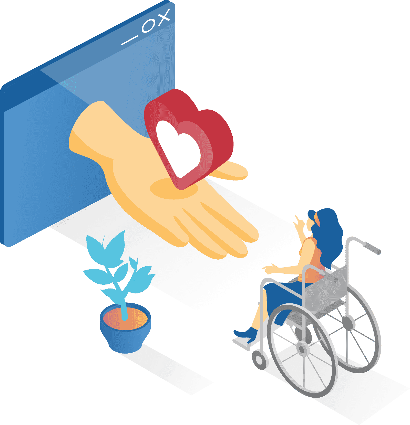 Illustration Girl in wheelchair interacting with accessible web site